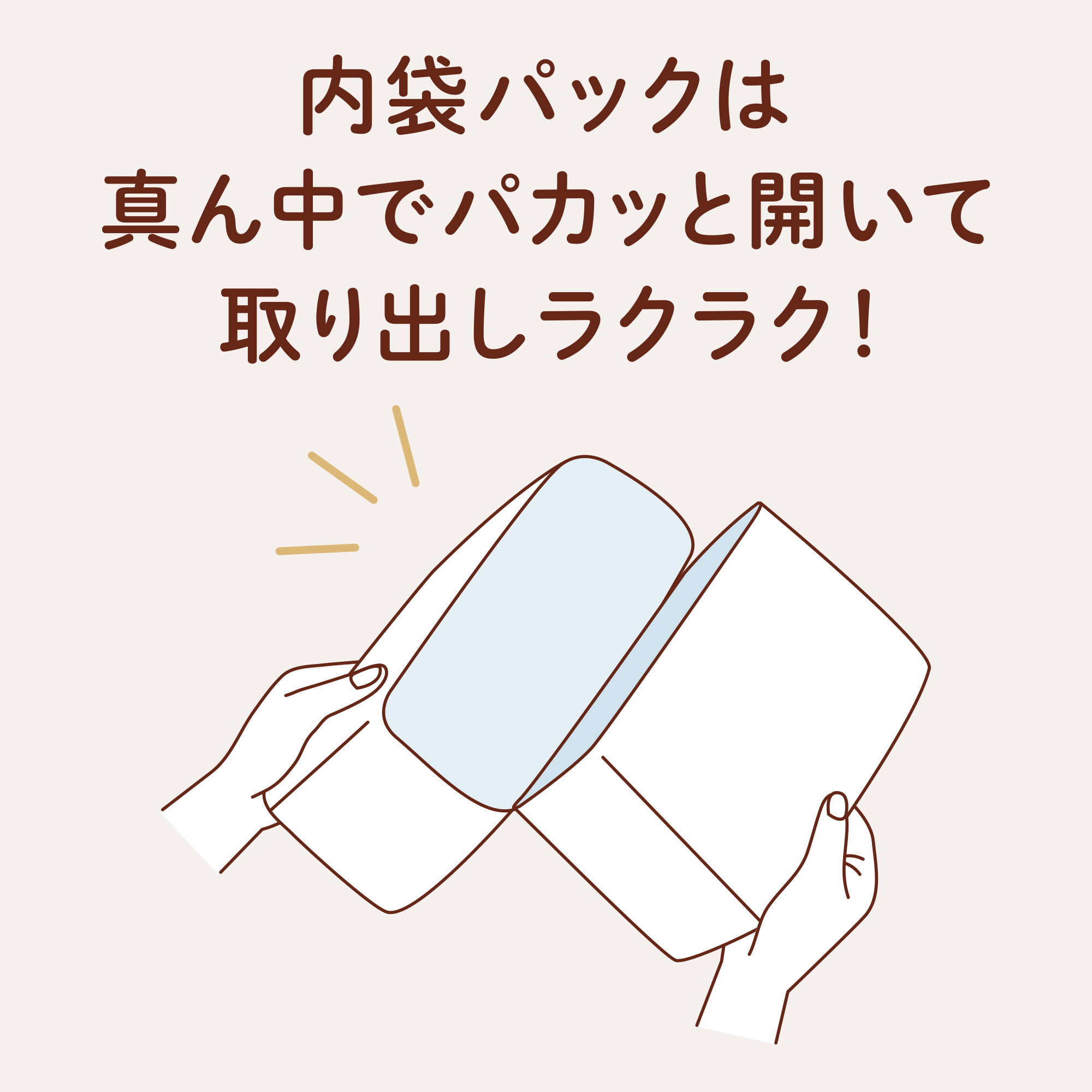 特徴4 内袋パックは真ん中で開いて取り出しラクラク