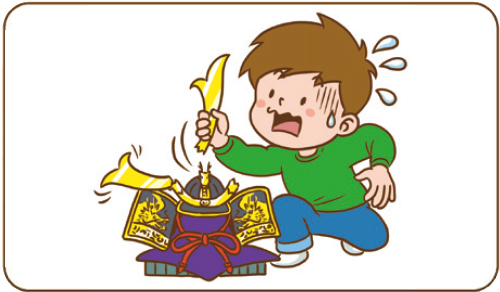 子供が誤って兜を壊してしまった。